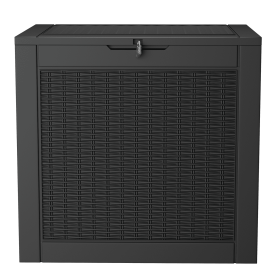 32 Gallon Outdoor Resin Wicker Deck Storage Box; Black