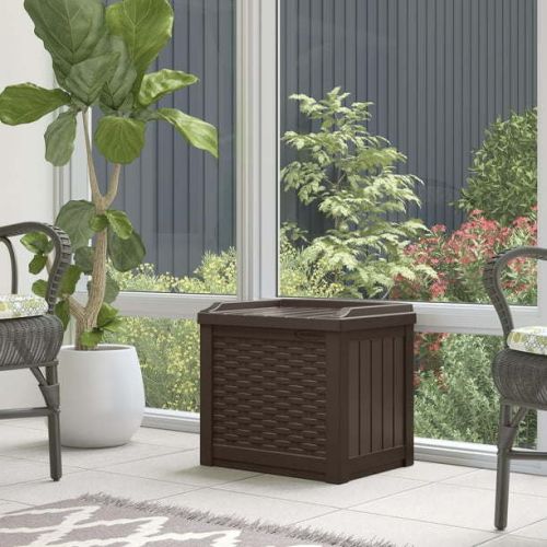 Outdoor 22 Gallon Resin and Wicker Deck Box, Java Brown Outdoor 22 Gallon Resin and Wicker Deck Box, Java Brown