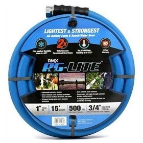 AG-LITE BSALONE15 1" x 15' Hot/Cold Water Rubber Garden Hose, 100% Rubber, Ultra-Light, Super Strong, 500 PSI, -50F to 190F Degrees