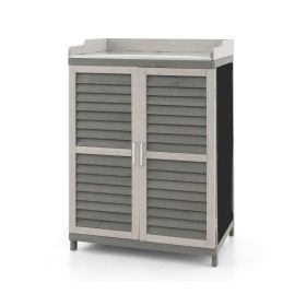 Garden Potting Bench Table with 2 Storage Shelves and Metal Plated Tabletop