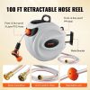 VEVOR Retractable Hose Reel Water Hose Reel 100'x1/2" 180° Swivel Wall-Mounted,Garden Water Hose Reel with 9-Pattern Nozzle,Automatic Rewind