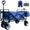 Collapsible Wagon,Wagons Carts Foldable Grocery Cart On Wheels Beach Wagon Foldable Cart With Wheels, Cooler Bag, Cup Holders,Cargo Net,Shopping