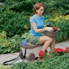 Outdoor Rolling Garden Scooter with Wheels & Pull Strap, Light Taupe, 14.5 in D x 24.25 in H x 13.5 in W