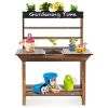 Wooden Potting Bench Table Outdoor Mud Kitchen with Solid Fir Wood Frame
