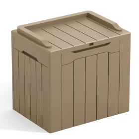All Weather 28 Gallon Patio Deck Box with Seat (Material: Resin, Color: Light Brown)