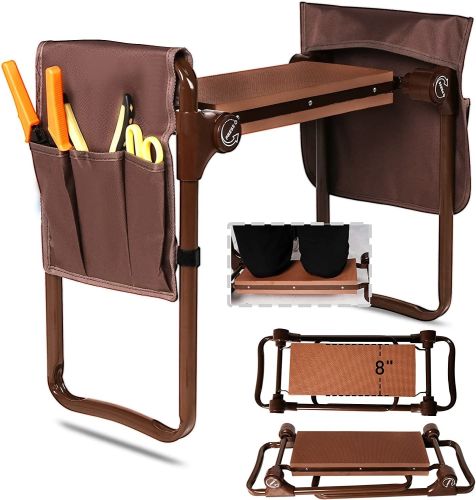 Widen Garden Kneeler and Seat Bench Folding Garden Workseat with EVA Foam Kneeling Pad and Dual Pouch