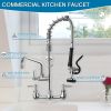 Commercial Faucet with Pre-Rinse Sprayer, 8 Inch Center Wall Mount Kitchen Faucet with Pull Down Spray