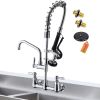 Commercial Faucet with Pre-Rinse Sprayer, 8 Inch Center Wall Mount Kitchen Faucet with Pull Down Spray