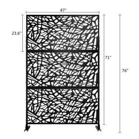 6.33 ft. H x 3.93 ft. W Laser Cut Metal Privacy Screen;  24"*48"*3 panels (Material: Galvanized steel, Color: Black)