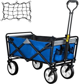 VEVOR Wagon Cart, Collapsible Folding Cart with 176lbs Load, Outdoor Utility Garden Cart, Adjustable Handle (Color: Blue Gray)