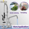 Commercial Faucet with Pre-Rinse Sprayer, 8 Inch Center Wall Mount Kitchen Faucet with Pull Down Spray