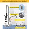 Commercial Faucet with Pre-Rinse Sprayer, 8 Inch Center Wall Mount Kitchen Faucet with Pull Down Spray