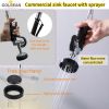 Commercial Faucet with Pre-Rinse Sprayer, 8 Inch Center Wall Mount Kitchen Faucet with Pull Down Spray