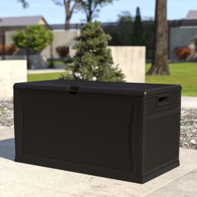 120 Gallon Plastic Deck Box - Outdoor Waterproof Storage Box for Patio Mats; Gardening Tools and Pool Toys (Material: Polypropylene, Color: Black)