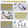 Commercial Faucet with Pre-Rinse Sprayer, 8 Inch Center Wall Mount Kitchen Faucet with Pull Down Spray