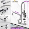 Commercial Faucet with Pre-Rinse Sprayer, 8 Inch Center Wall Mount Kitchen Faucet with Pull Down Spray