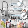 Commercial Faucet with Pre-Rinse Sprayer, 8 Inch Center Wall Mount Kitchen Faucet with Pull Down Spray